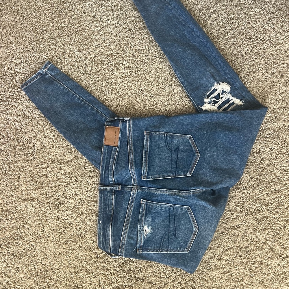 American Eagle Outfitters Ripped High Waisted Blue Skinny Jeans - Picture 2 of 2